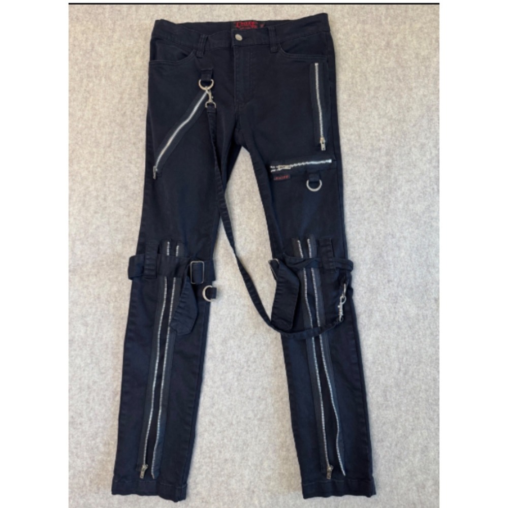 Tripp NYC Bondage Zipper Pants Mens 30x30 Black Slim Punk Goth Straps